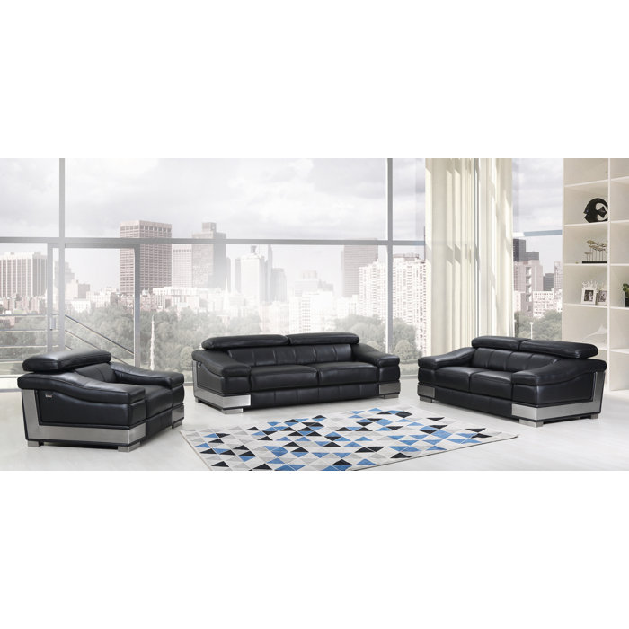 Orren Ellis Hawkesbury Common 3 Piece Leather Living Room Set
